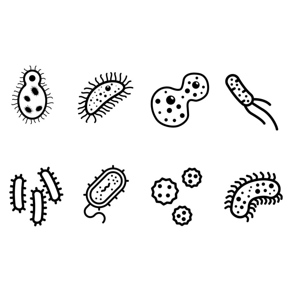 bacterie icoon vector set. virus illustratie teken verzameling. microbe symbool.