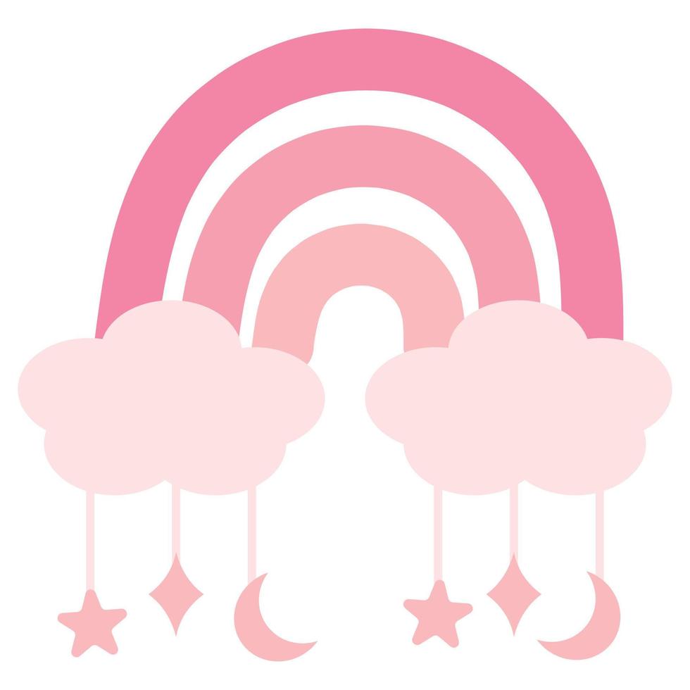 roze boho regenboog met wolken met ster, maand en ruit hanger. vector illustratie