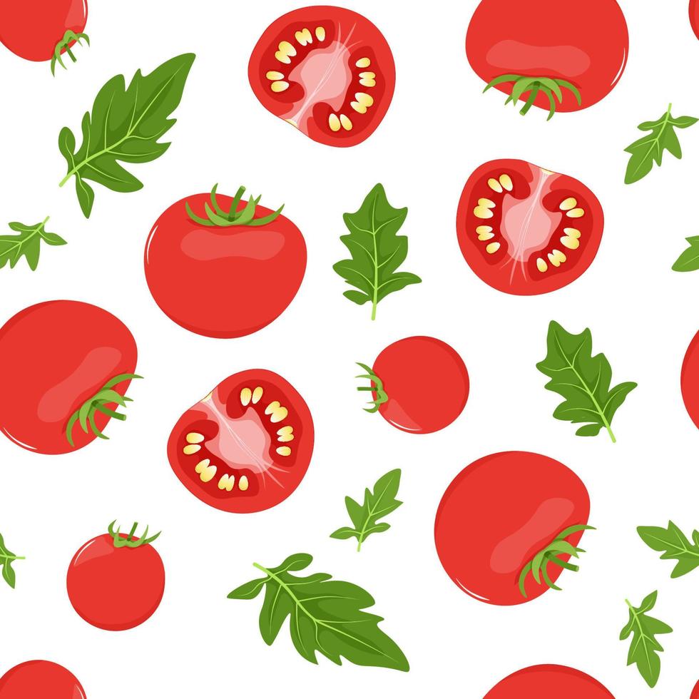 naadloos patroon van rood tomaten met groen bladeren Aan een wit achtergrond vector