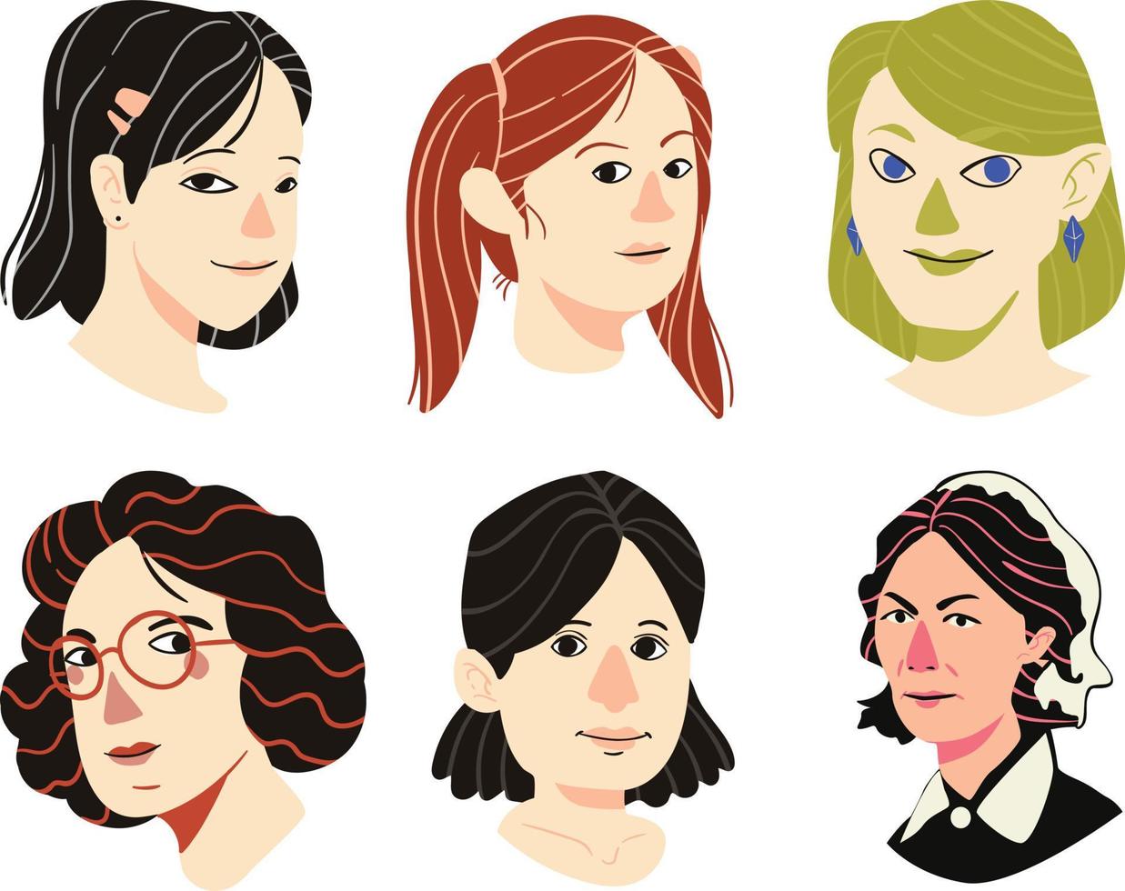 reeks van verschillend Dames avatars. vector illustratie in tekenfilm stijl.