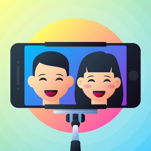 Het gelukkige Paar is neemt Selfie-Illustratie vector
