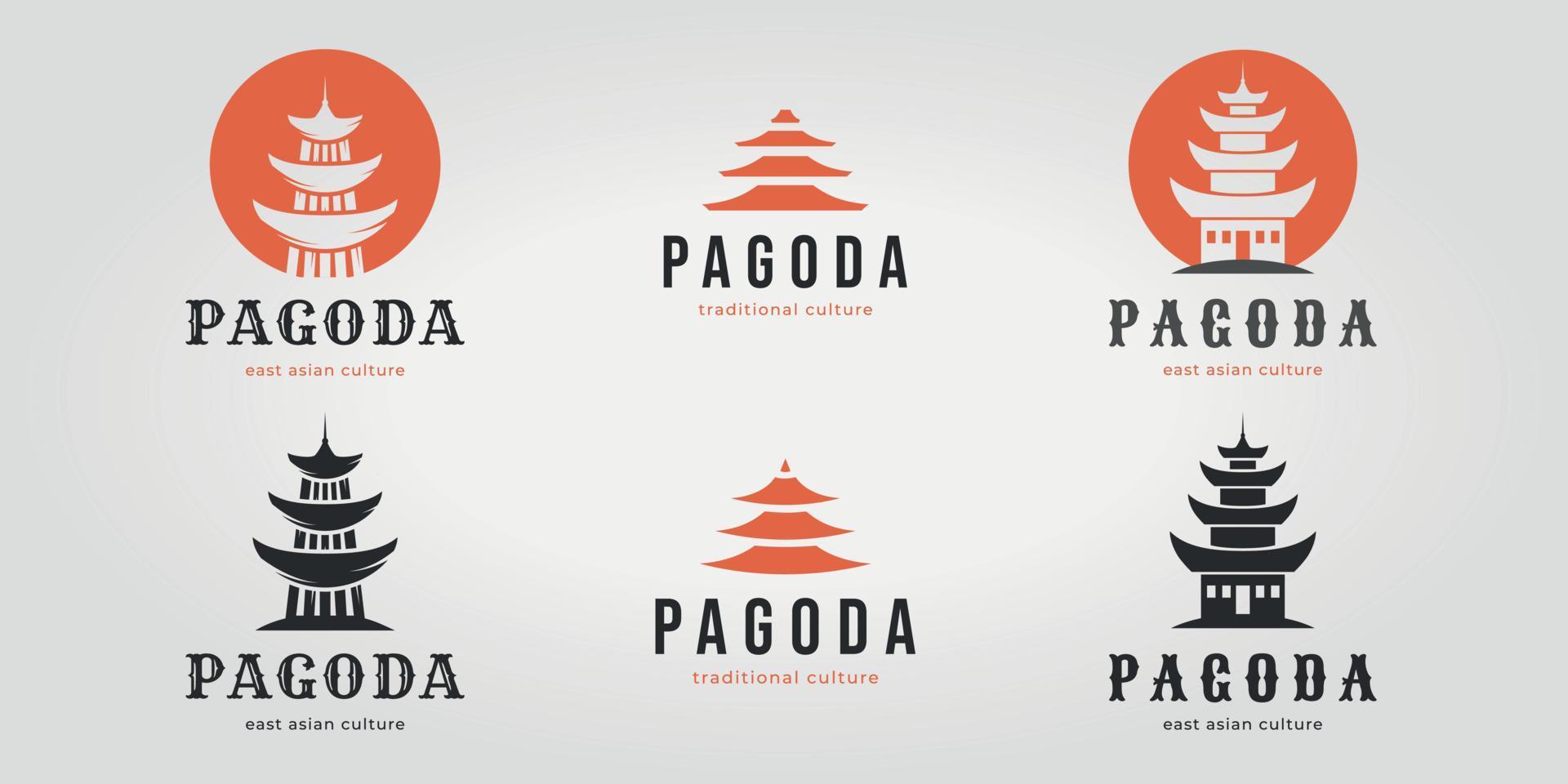 reeks bundel pagode logo icoon erfgoed van Japan vector ontwerp illustratie