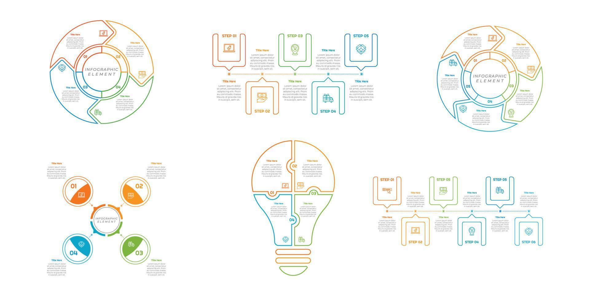 infographic bundel reeks met 4, 5, 6 stappen, opties of processen voor workflow lay-out, diagram, jaar- rapport, presentatie en web ontwerp. vector