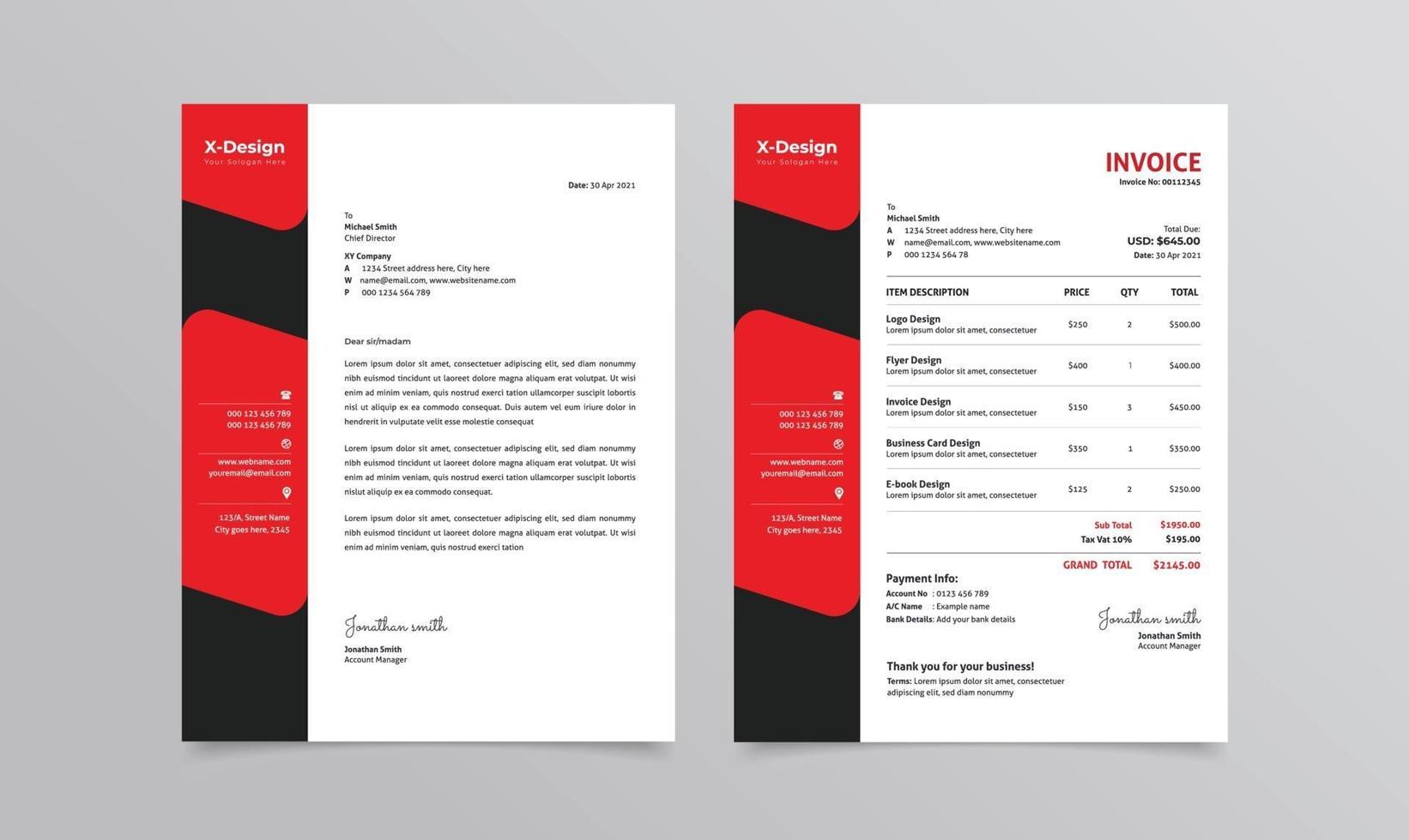 corporate branding identiteit of briefpapier briefpapier en factuursjabloon vector