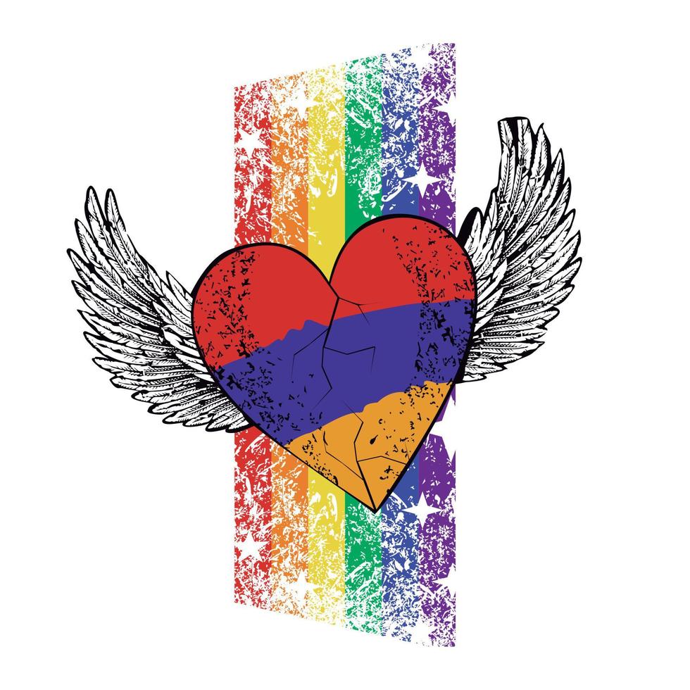 t-shirt ontwerp van een gevleugeld hart met de kleuren van de Armeens vlag. vector illustratie voor homo trots dag