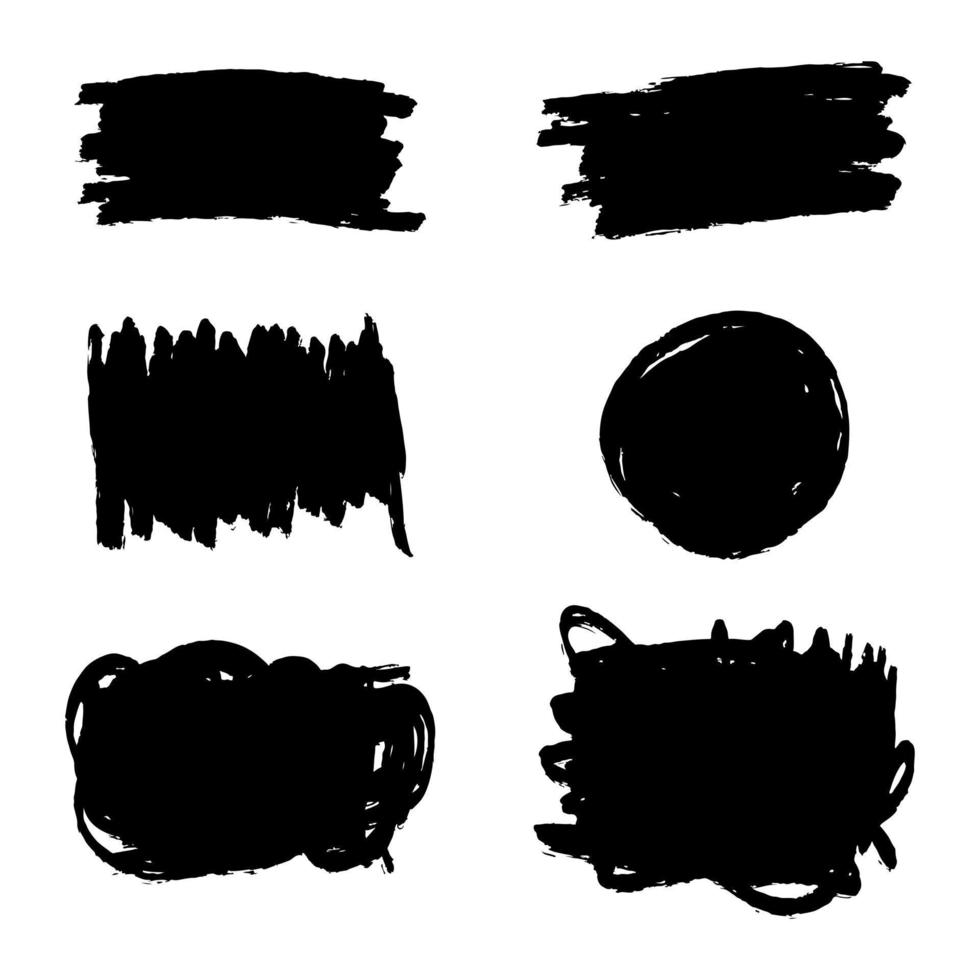 reeks van inkt borstel slagen, borstels, lijnen, zwart verf, grungy. hand- getrokken grafisch element geïsoleerd Aan wit achtergrond. vector illustratie.