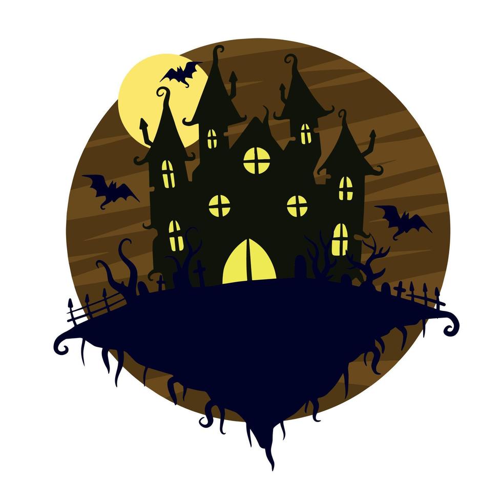 halloween achtervolgd huis geïsoleerd Aan wit achtergrond. eng donker silhouet van huis of herenhuis. tekenfilm vector spookachtig illustratie. gotisch schattig stad-