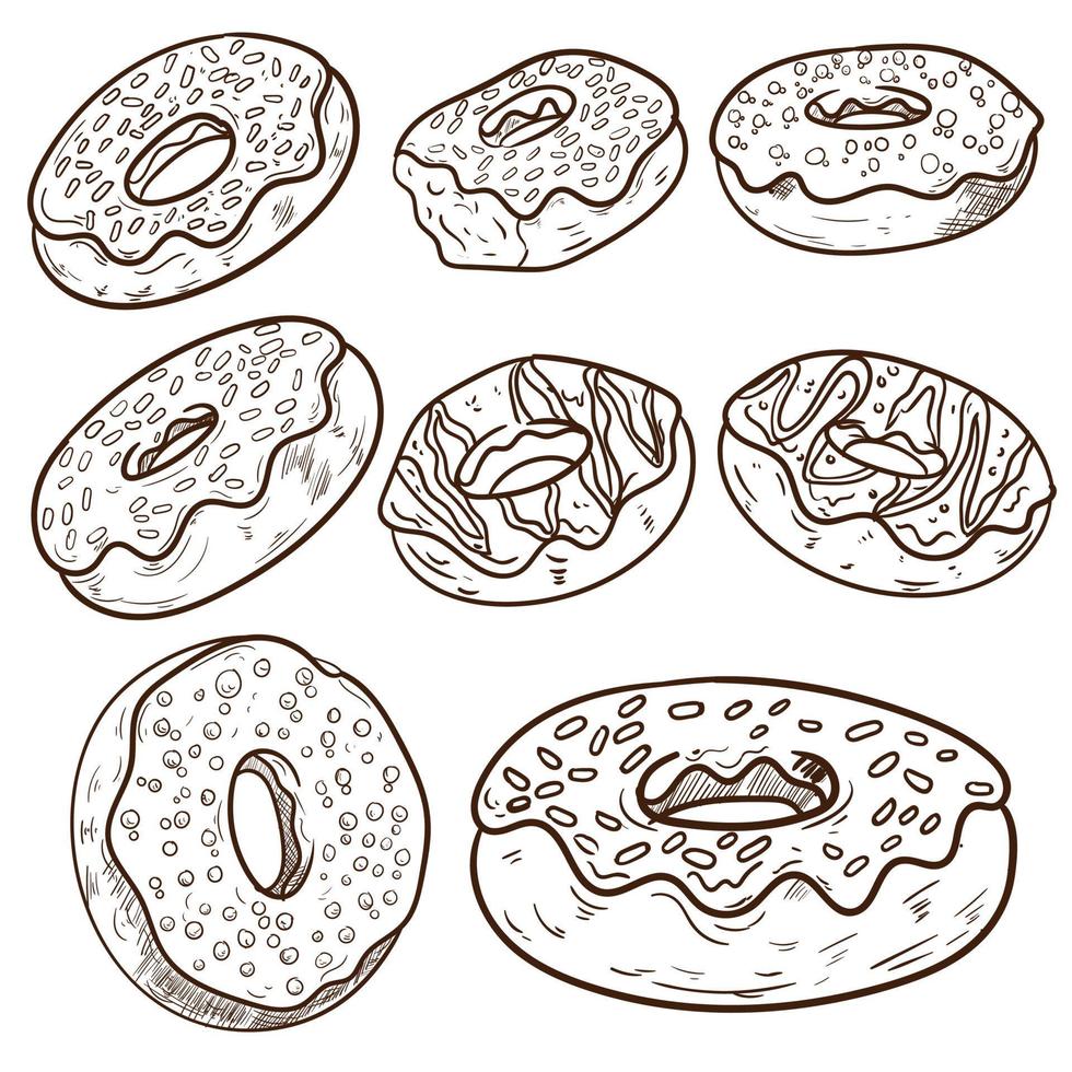 handgetekend donuts vector illustratie