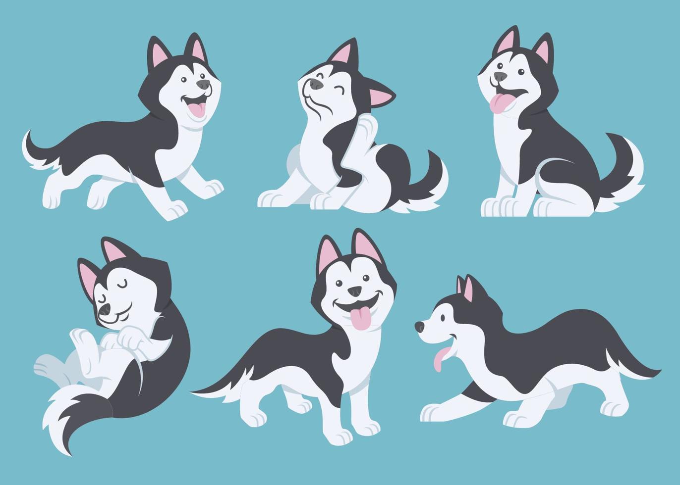 husky hond cartoon set vector