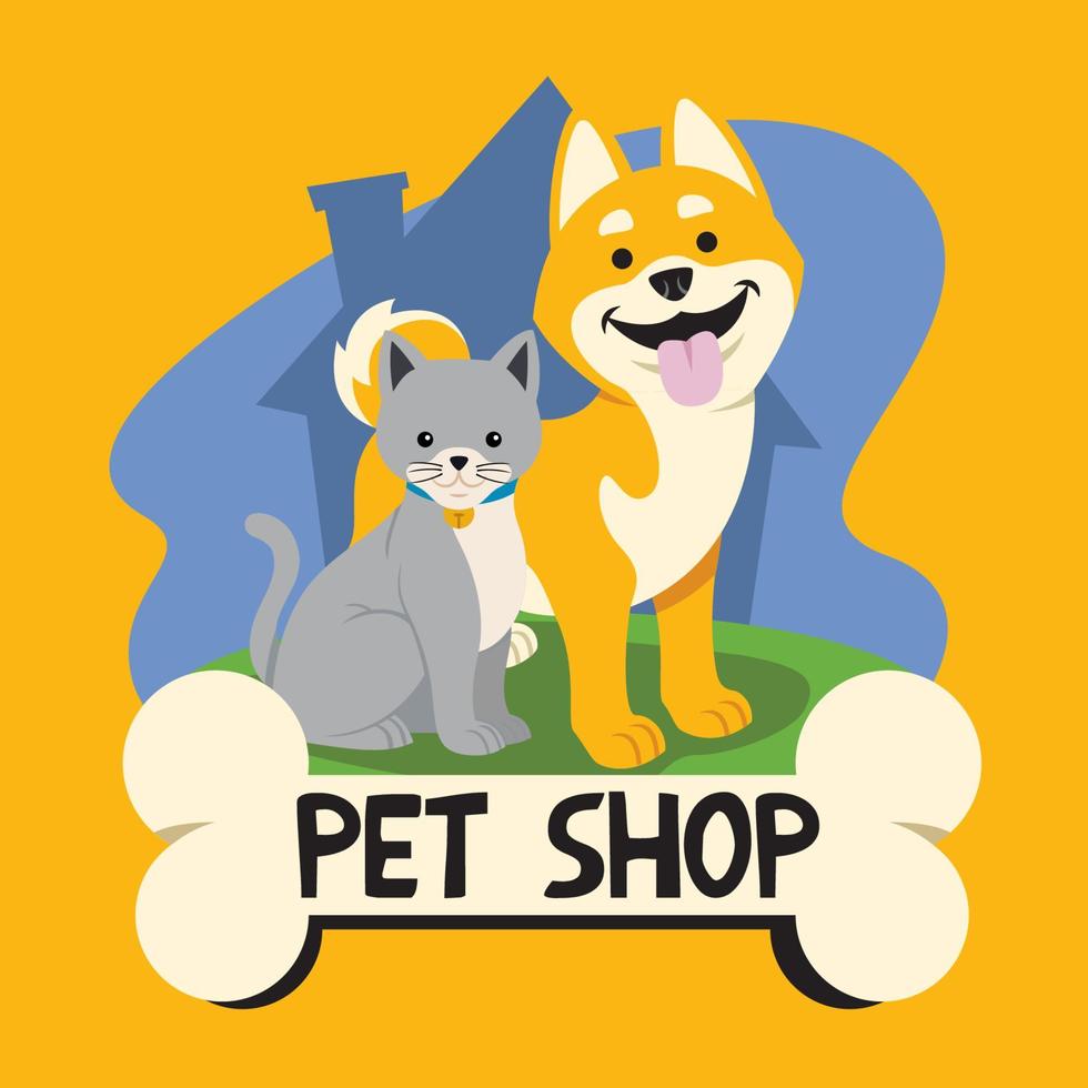 tekenfilm kat en hond voor dierenwinkel bedrijf vector