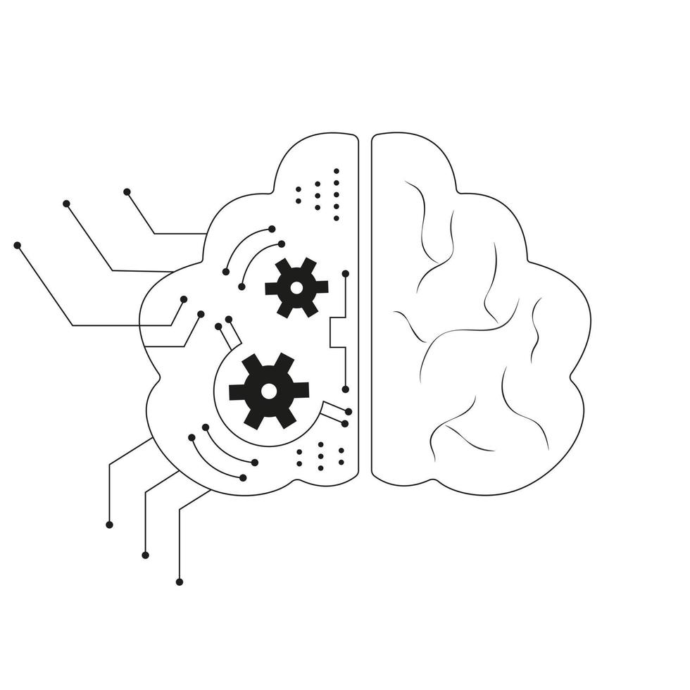 kunstmatig intelligentie- hersenen links en Rechtsaf halfrond transhumanisme cyborg icoon vector