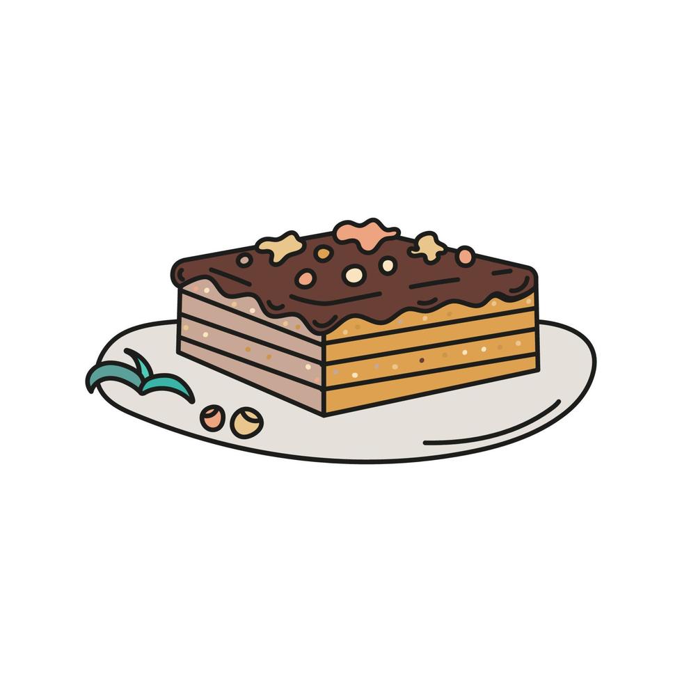 geïsoleerd chocola wafel taart. tekening vector illustratie. concept snoepgoed winkel, cafe, zoet tussendoortje.