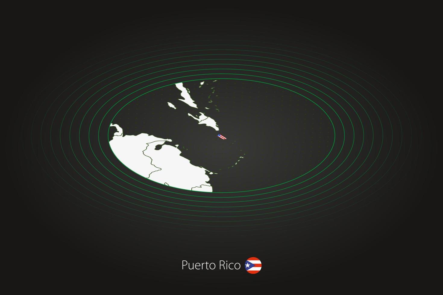 puerto rico kaart in donker kleur, ovaal kaart met naburig landen. vector