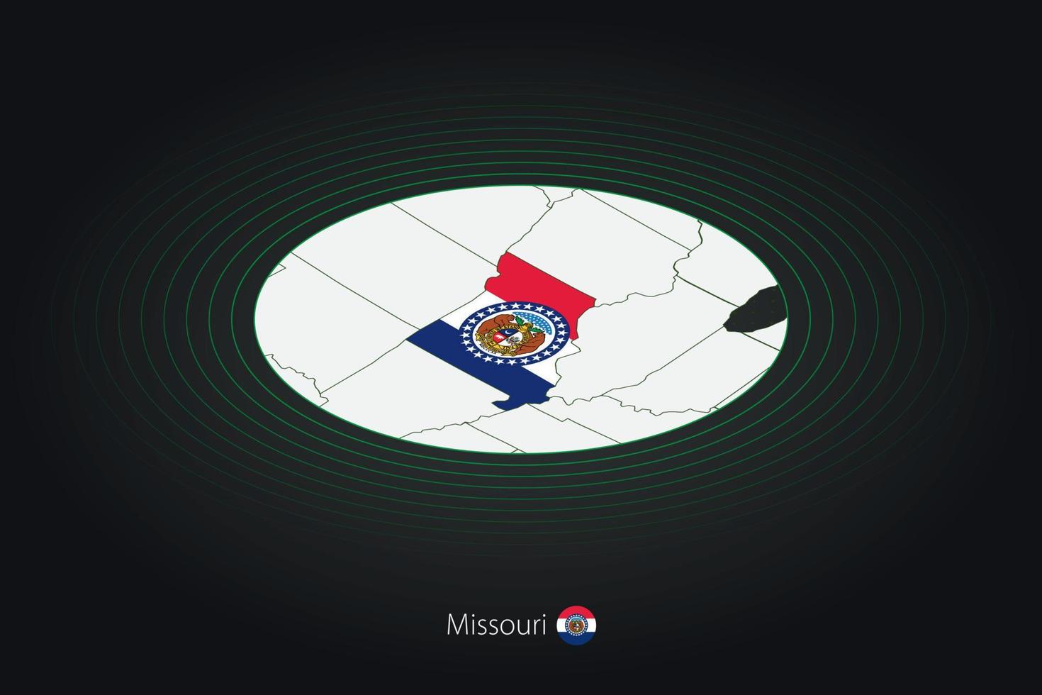 Missouri kaart in donker kleur, ovaal kaart met naburig ons staten. vector