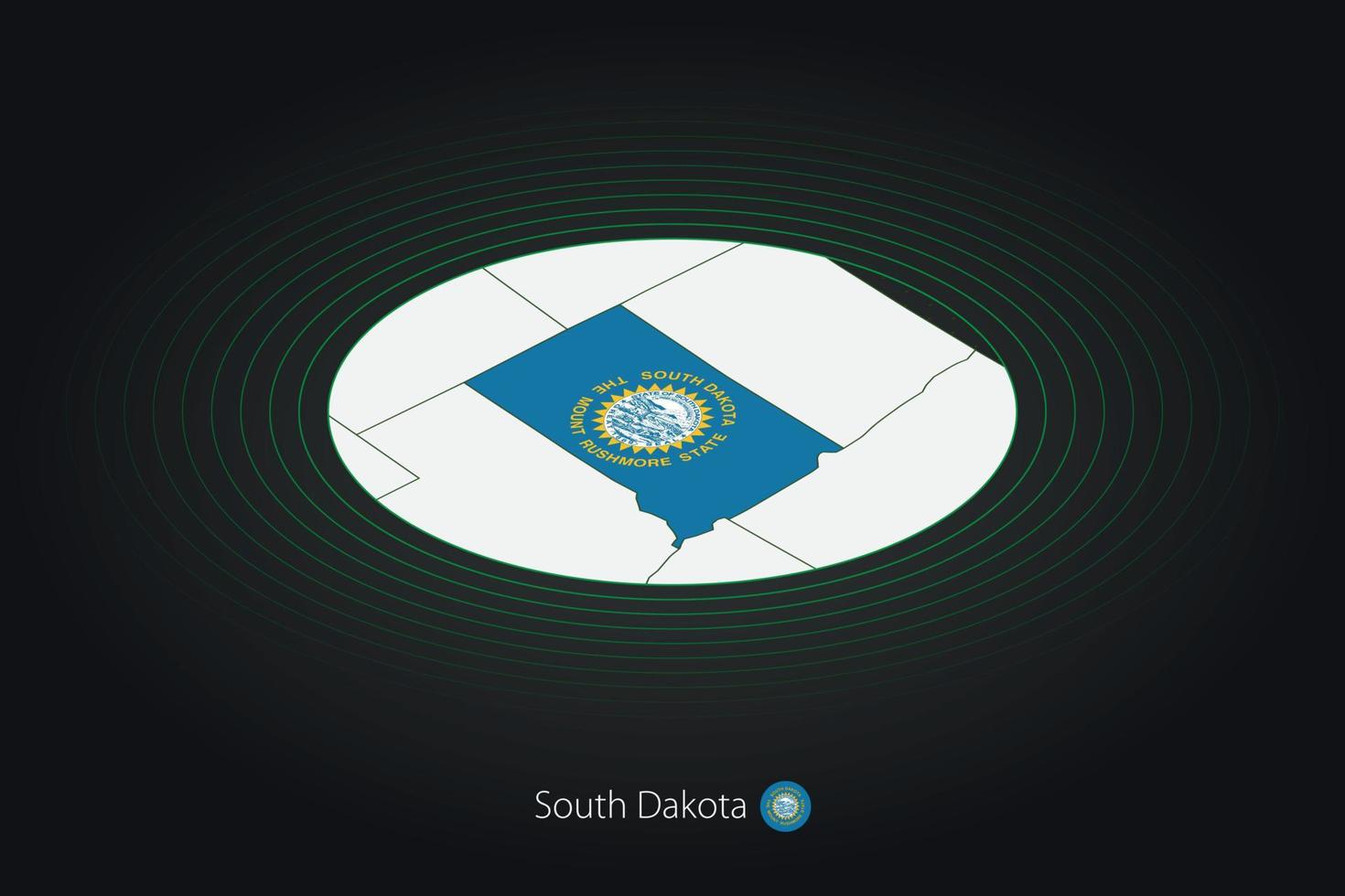 zuiden dakota kaart in donker kleur, ovaal kaart met naburig ons staten. vector