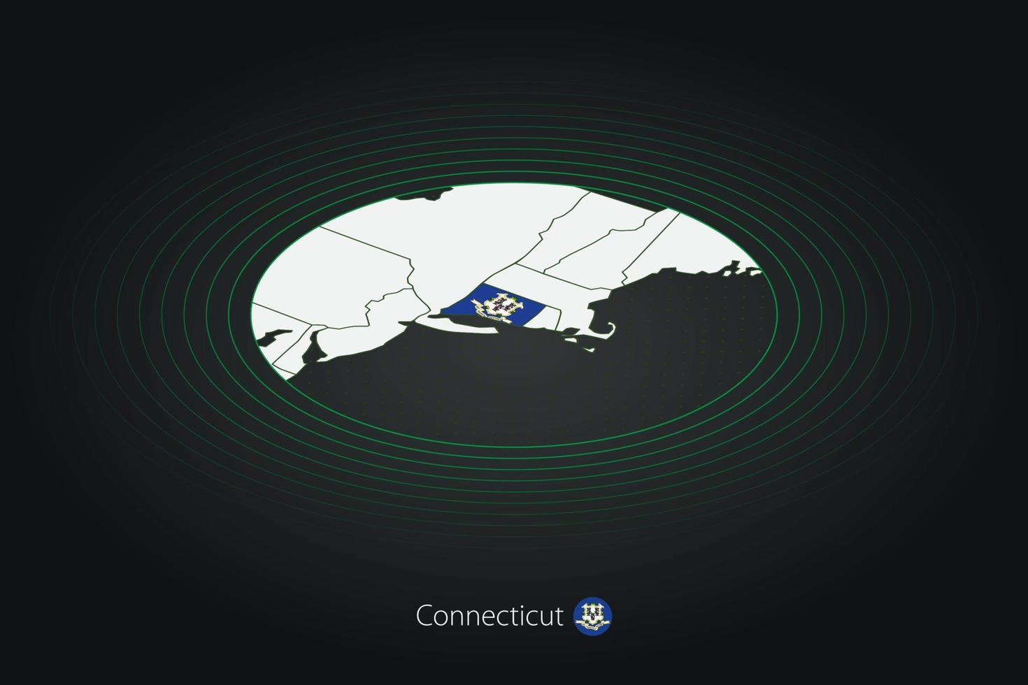 Connecticut kaart in donker kleur, ovaal kaart met naburig ons staten. vector