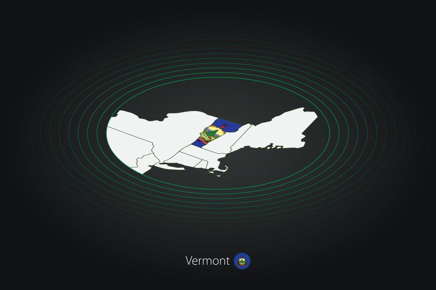 Vermont kaart in donker kleur, ovaal kaart met naburig ons staten. vector