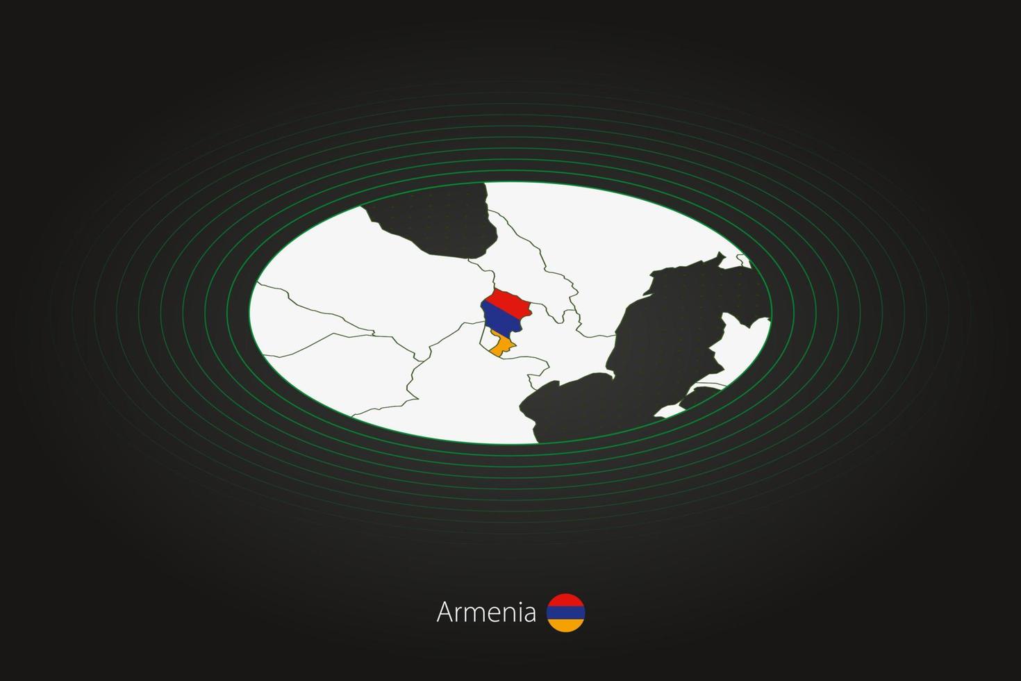 Armenië kaart in donker kleur, ovaal kaart met naburig landen. vector