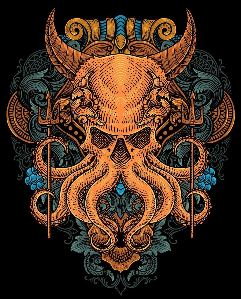 illustratie demon Octopus met twee drietand antiek gravure ornament stijl mooi zo voor uw handelswaar Dan t overhemd vector