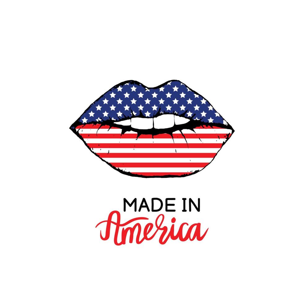 vector illustratie afdrukken voor t-shirt vrouwen 4e van juli onafhankelijkheid dag in Amerika. vrouwen lippen met Amerikaans vlag