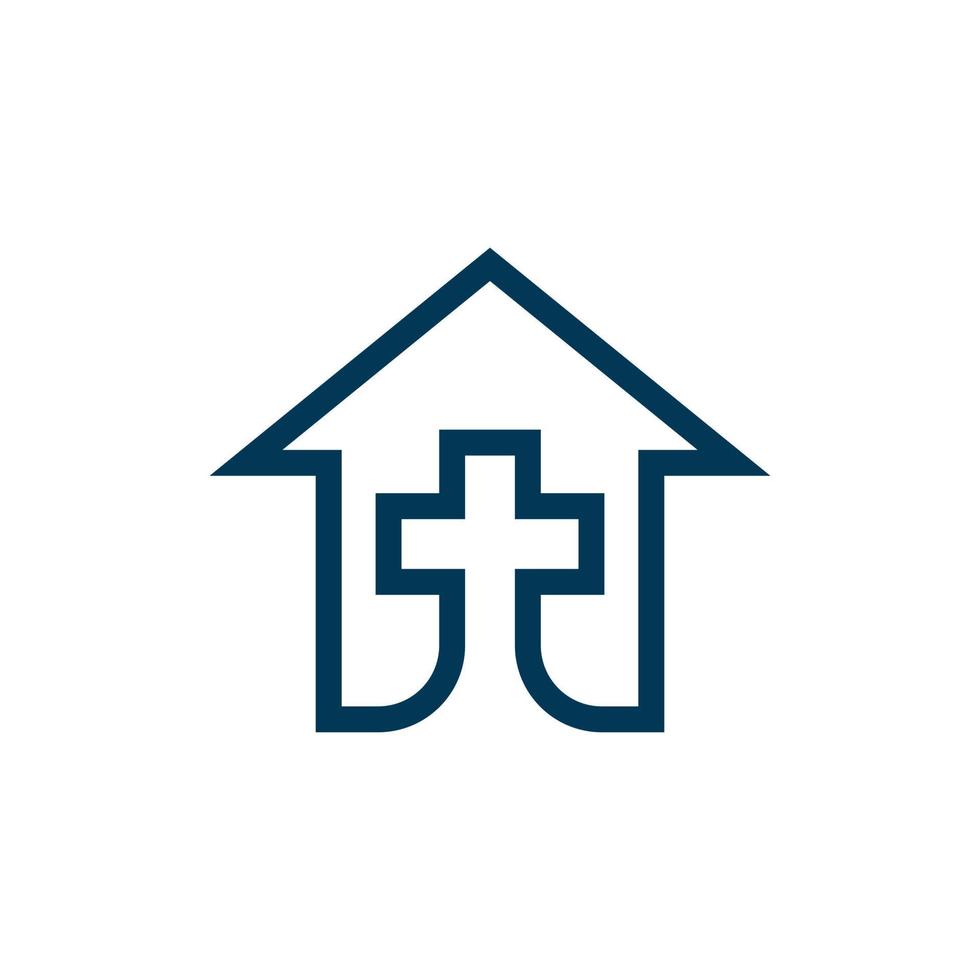 kruis kerk huis gebouw lijn modern logo vector