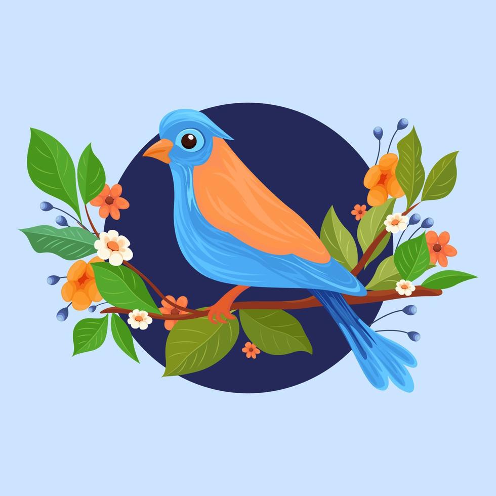 illustratie met mooi vogel en bloemen, bladeren, natuur, abstract blad patronen, illustratie, voorjaar illustratie vector