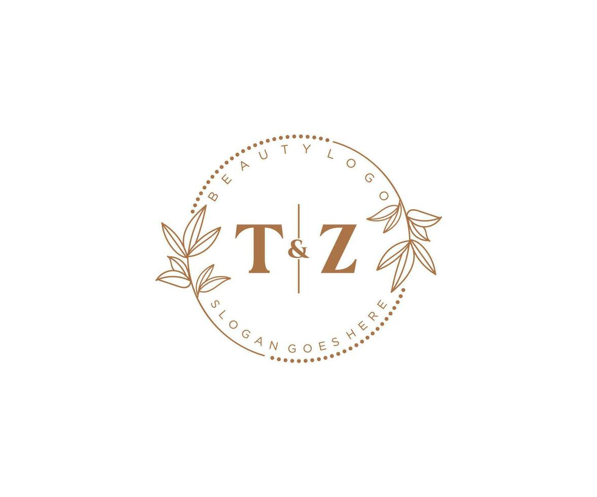 eerste tz brieven mooi bloemen vrouwelijk bewerkbare premade monoline logo geschikt voor spa salon huid haar- schoonheid winkel en kunstmatig bedrijf. vector