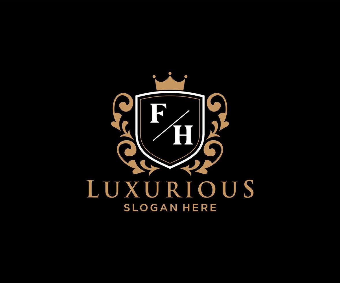 eerste fh brief Koninklijk luxe logo sjabloon in vector kunst voor restaurant, royalty, boetiek, cafe, hotel, heraldisch, sieraden, mode en andere vector illustratie.