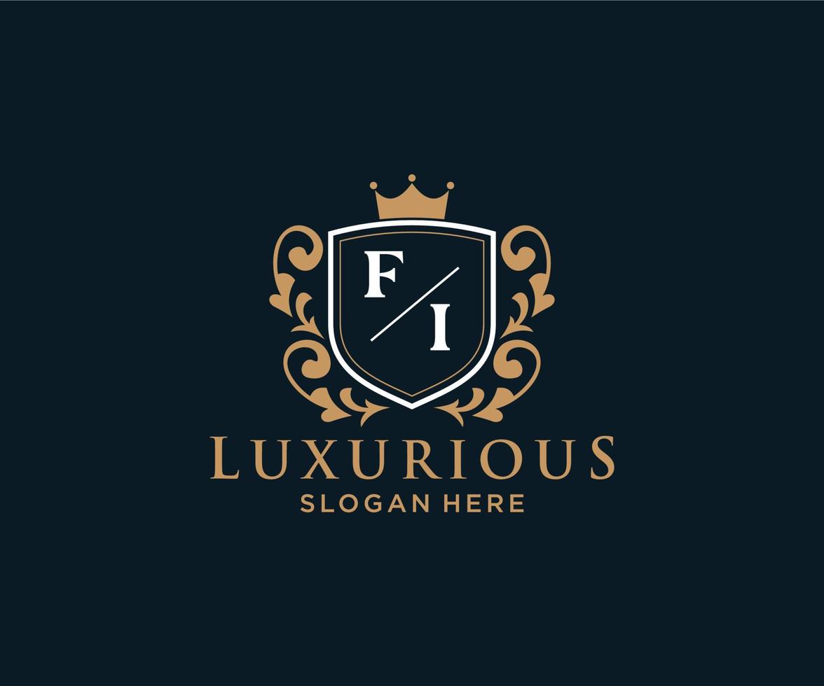 eerste fi brief Koninklijk luxe logo sjabloon in vector kunst voor restaurant, royalty, boetiek, cafe, hotel, heraldisch, sieraden, mode en andere vector illustratie.