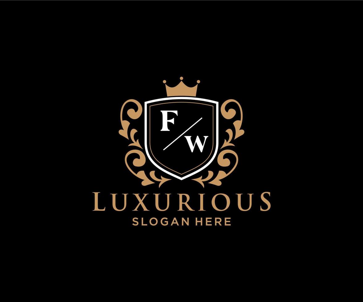 eerste fw brief Koninklijk luxe logo sjabloon in vector kunst voor restaurant, royalty, boetiek, cafe, hotel, heraldisch, sieraden, mode en andere vector illustratie.