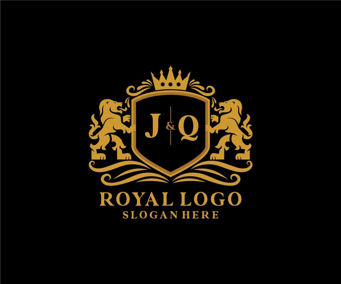 eerste jq brief leeuw Koninklijk luxe logo sjabloon in vector kunst voor restaurant, royalty, boetiek, cafe, hotel, heraldisch, sieraden, mode en andere vector illustratie.