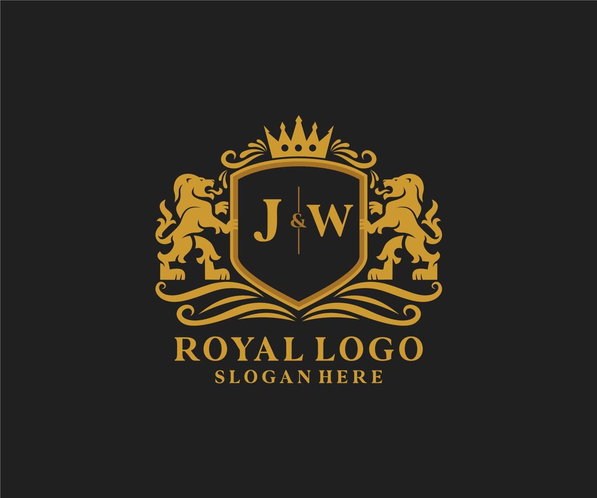 eerste jw brief leeuw Koninklijk luxe logo sjabloon in vector kunst voor restaurant, royalty, boetiek, cafe, hotel, heraldisch, sieraden, mode en andere vector illustratie.