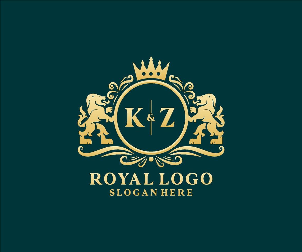 eerste kzo brief leeuw Koninklijk luxe logo sjabloon in vector kunst voor restaurant, royalty, boetiek, cafe, hotel, heraldisch, sieraden, mode en andere vector illustratie.