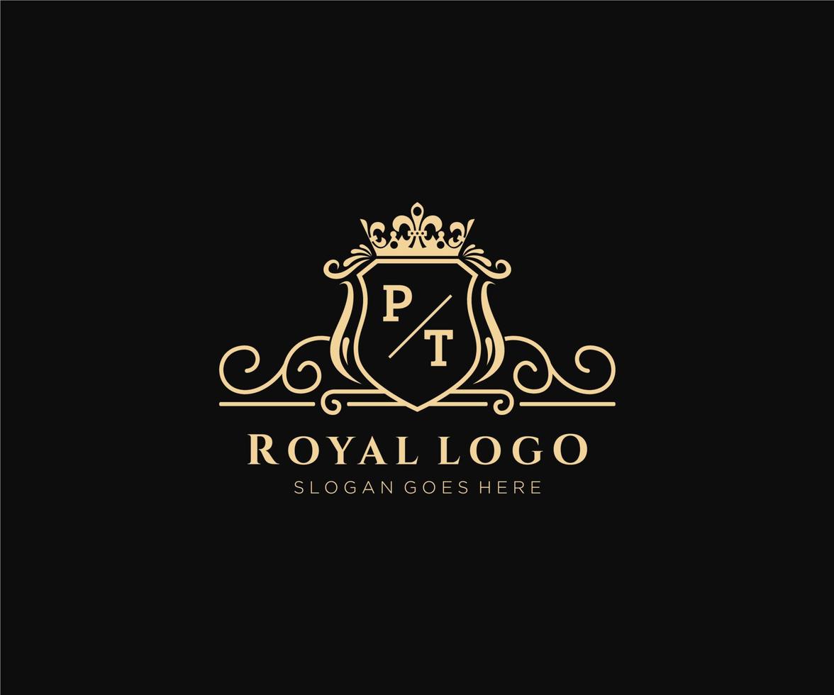 eerste pt brief luxueus merk logo sjabloon, voor restaurant, royalty, boetiek, cafe, hotel, heraldisch, sieraden, mode en andere vector illustratie.