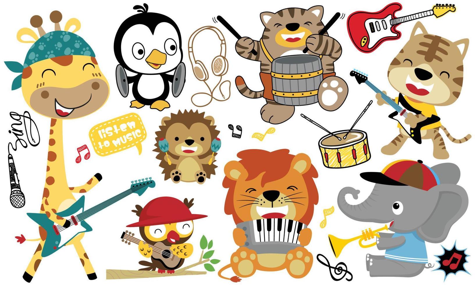 vector reeks van schattig dieren tekenfilm spelen musical instrumenten