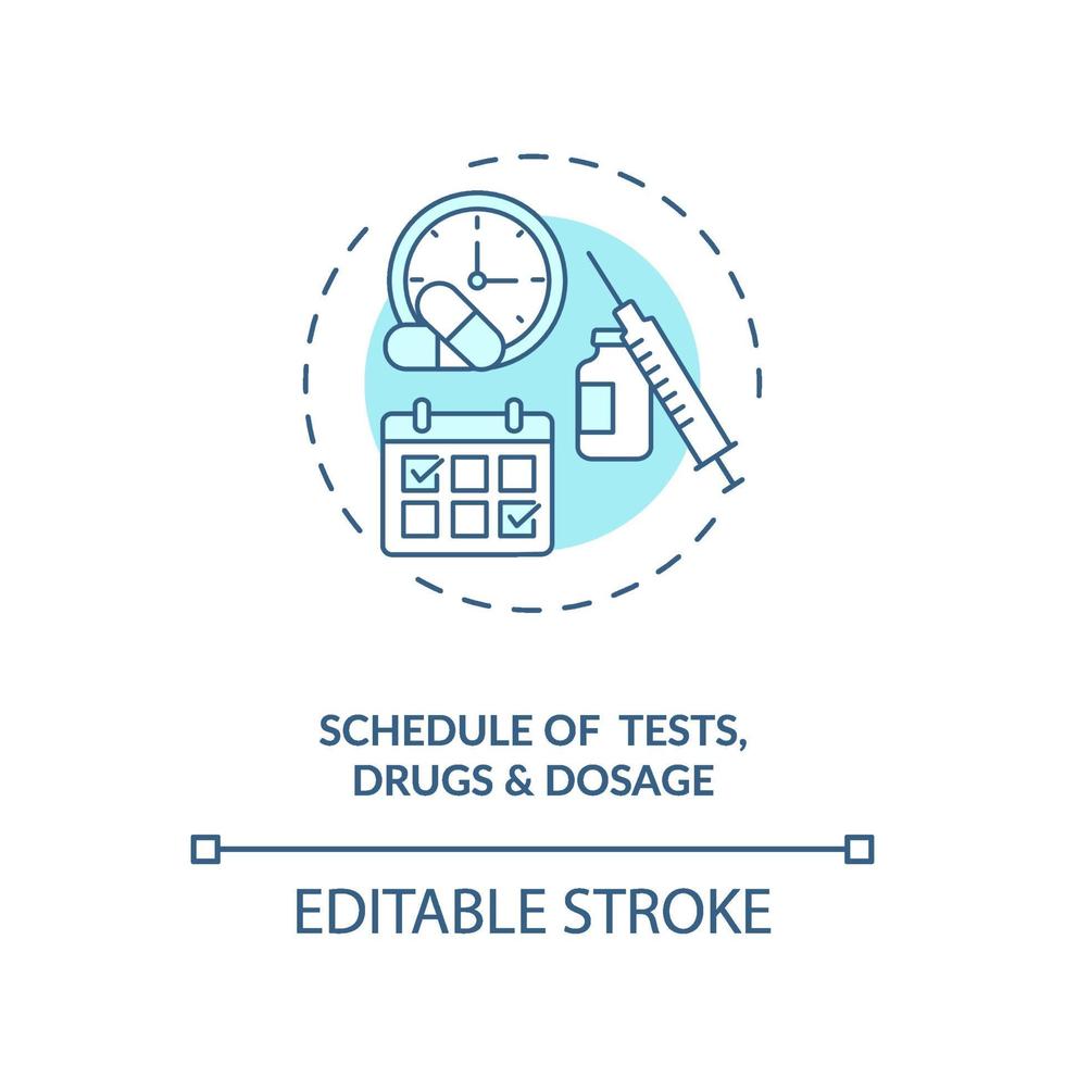 tests, medicijnen en dosering schema concept pictogram vector