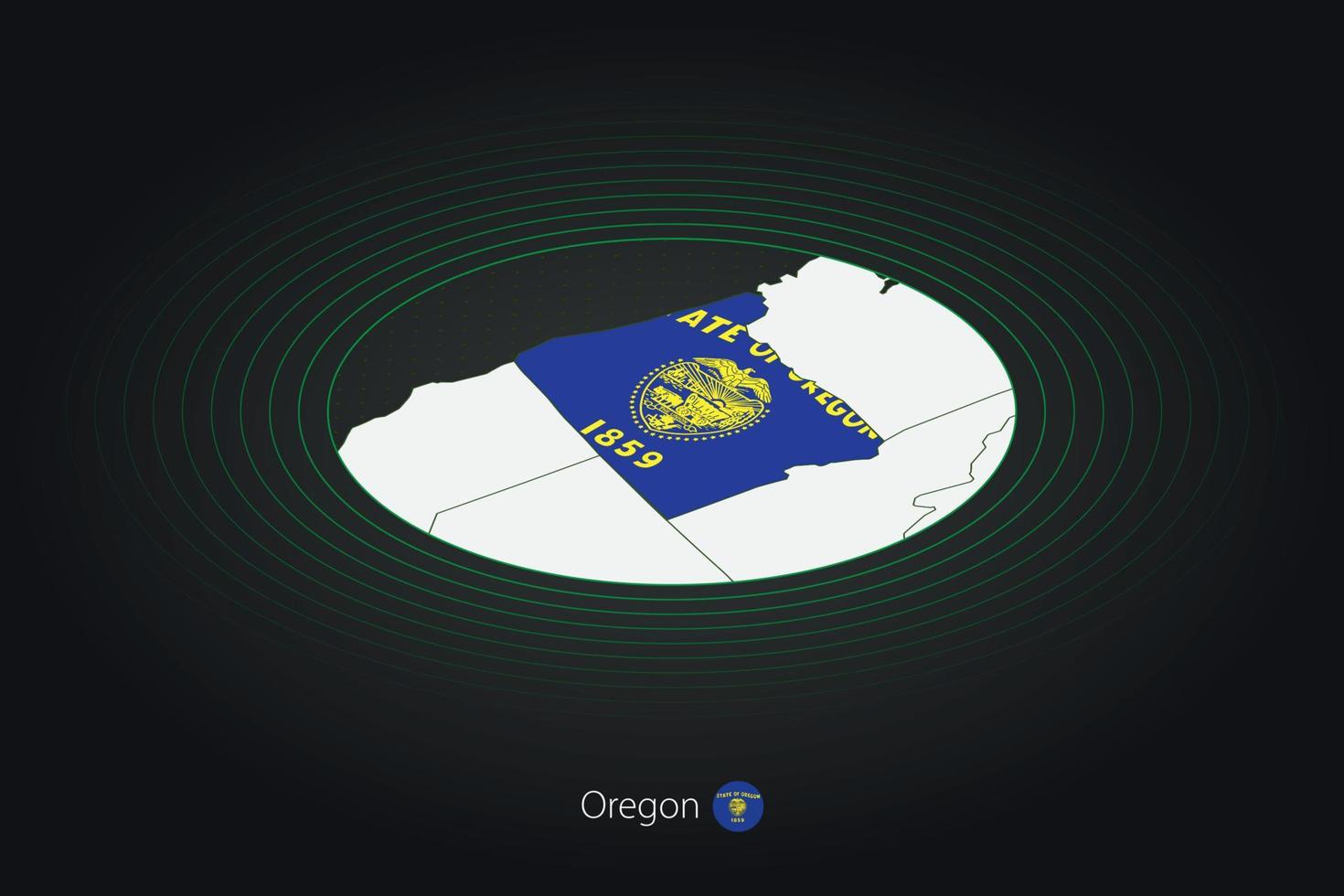 Oregon kaart in donker kleur, ovaal kaart met naburig ons staten. vector