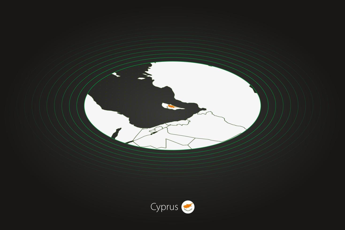 Cyprus kaart in donker kleur, ovaal kaart met naburig landen. vector