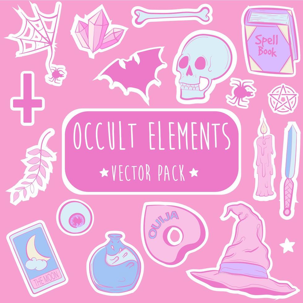 occult voorwerpen pak met verschillend wicca en halloween elementen. vector verzameling met hekserij en hekserij tekeningen. pastel goth doodles en stickers