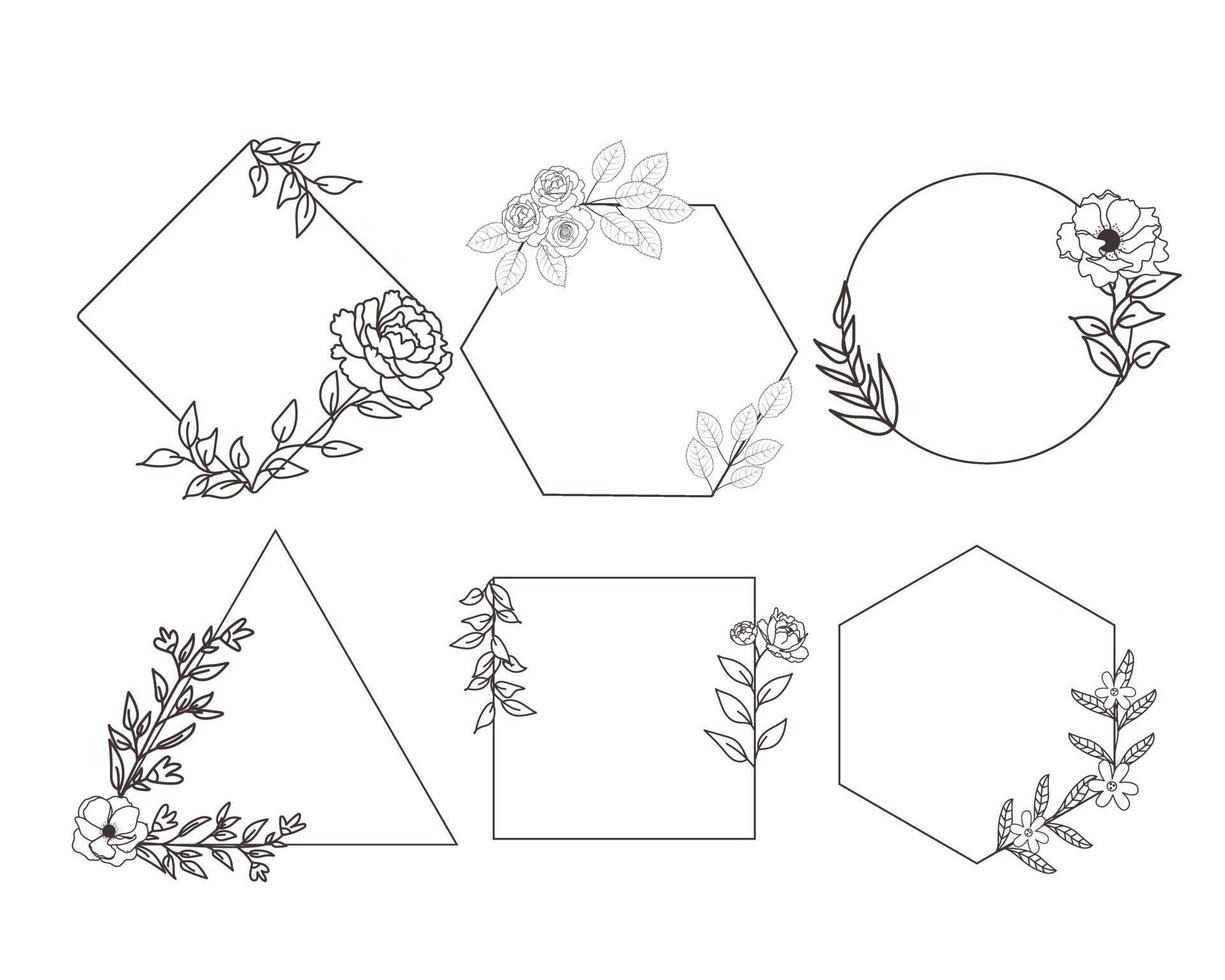 handgetekende geometrische bloemen- of bloemframe vector