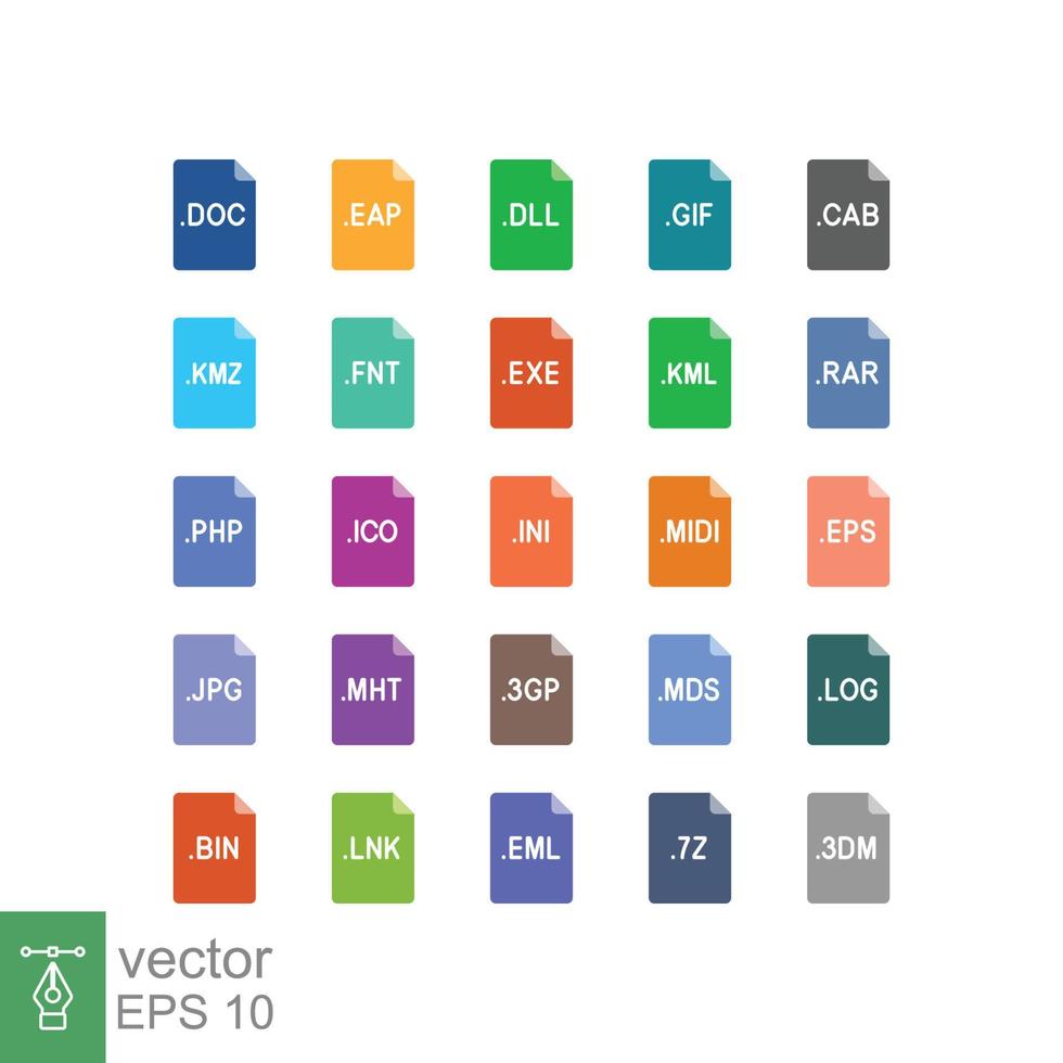 het dossier formaten icoon set. lineair stijl teken voor mobiel concept en web ontwerp. gemakkelijk vlak symbool. vector illustratie geïsoleerd Aan wit achtergrond. eps 10.