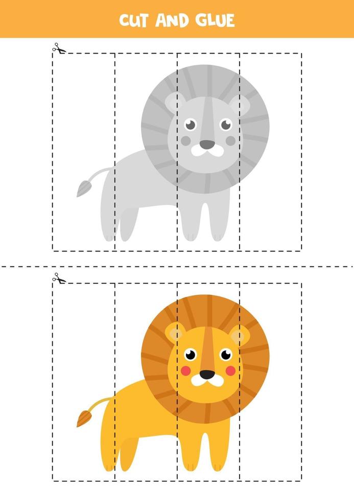 knip en lijm spel voor kinderen. schattige cartoon leeuw. vector