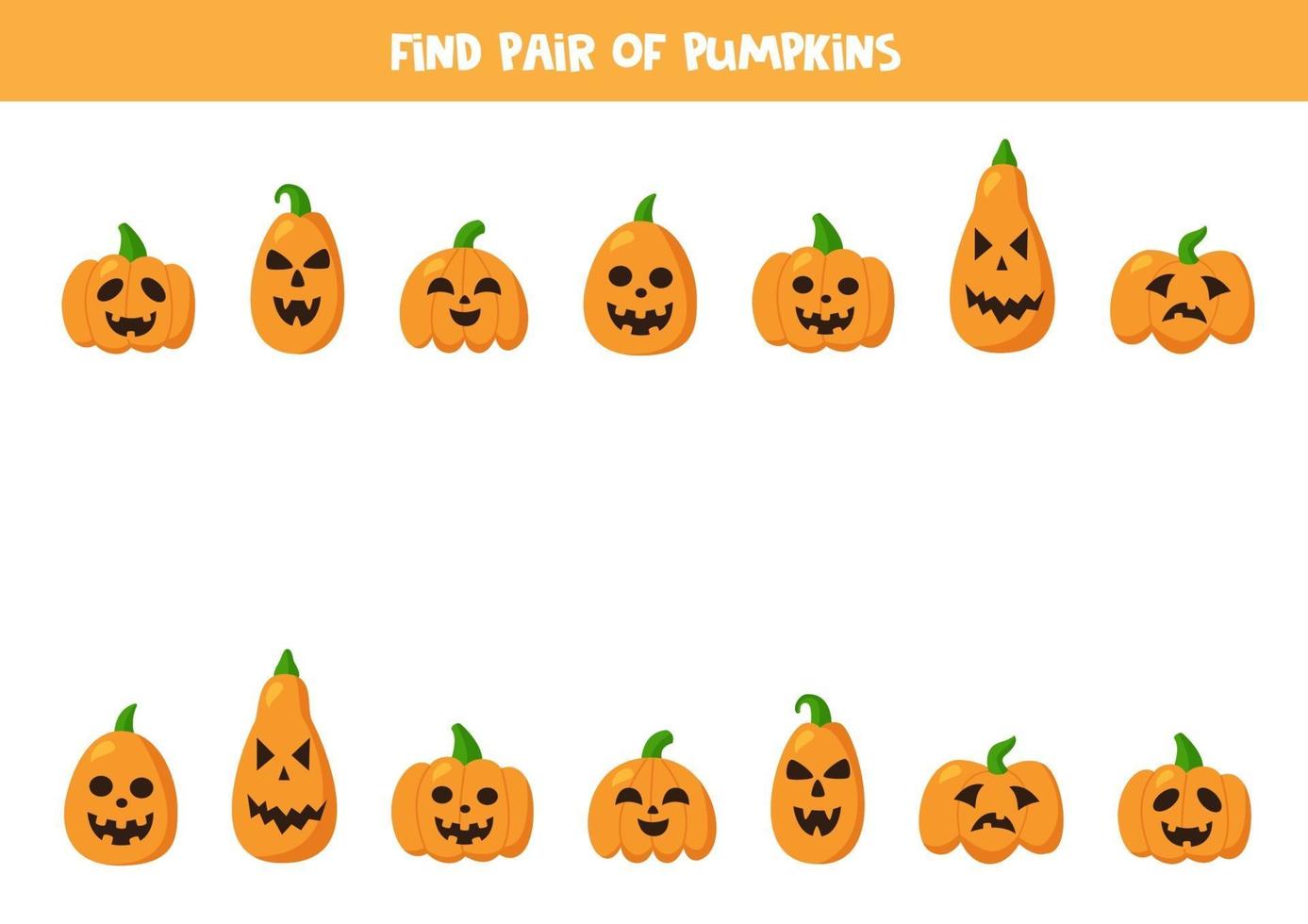 vind paren met schattige halloween-pompoenen. spel voor kinderen. vector