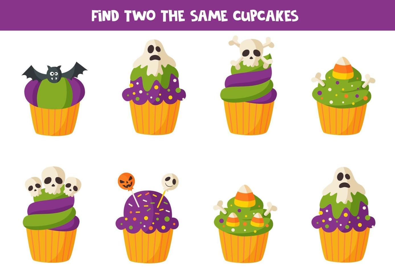 Zoek twee dezelfde Halloween-muffins. vector