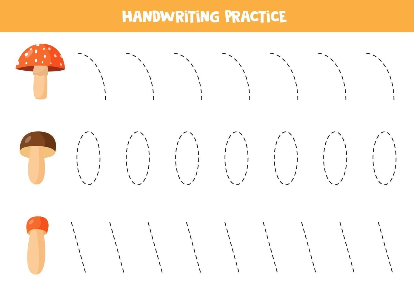 lijnen met cartoon bospaddestoelen traceren. oefenen voor kinderen. vector