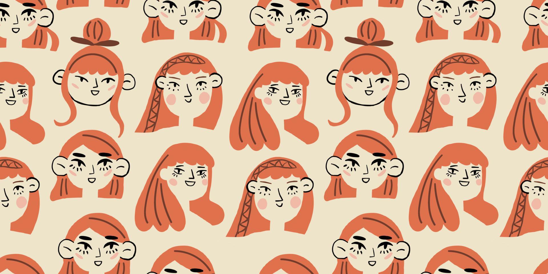 vector naadloos patroon met rood haar- meisje portretten. rood haar- Dames. voorjaar meisje patroon Aan licht achtergrond. vector illustratie