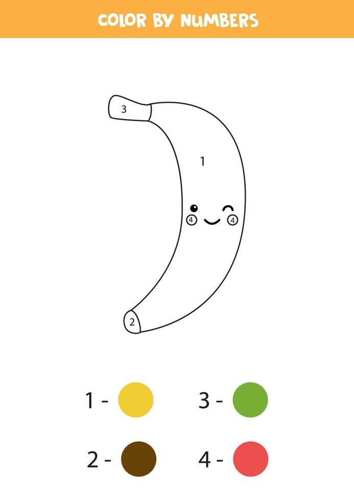 kleur schattige kawaii banaan op nummer. spel voor kinderen. vector