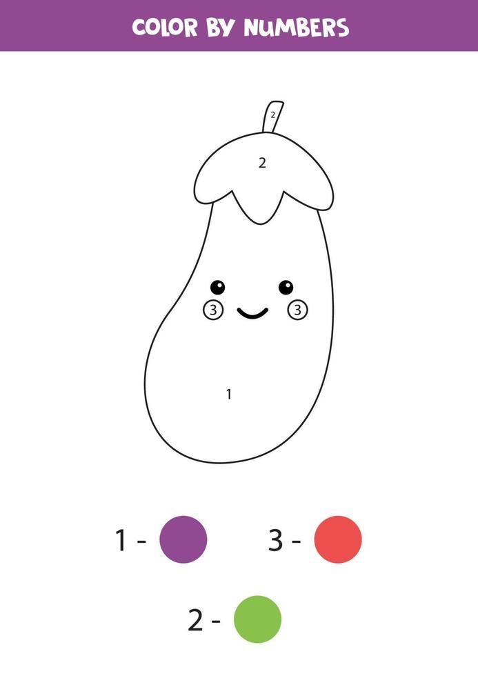 kleurboek met schattige kawaii aubergine. kleur op nummer. vector