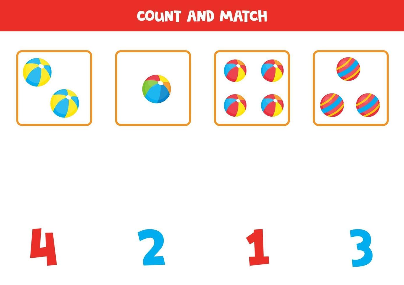 tel kleurrijke speelgoedballen en match met getallen. vector