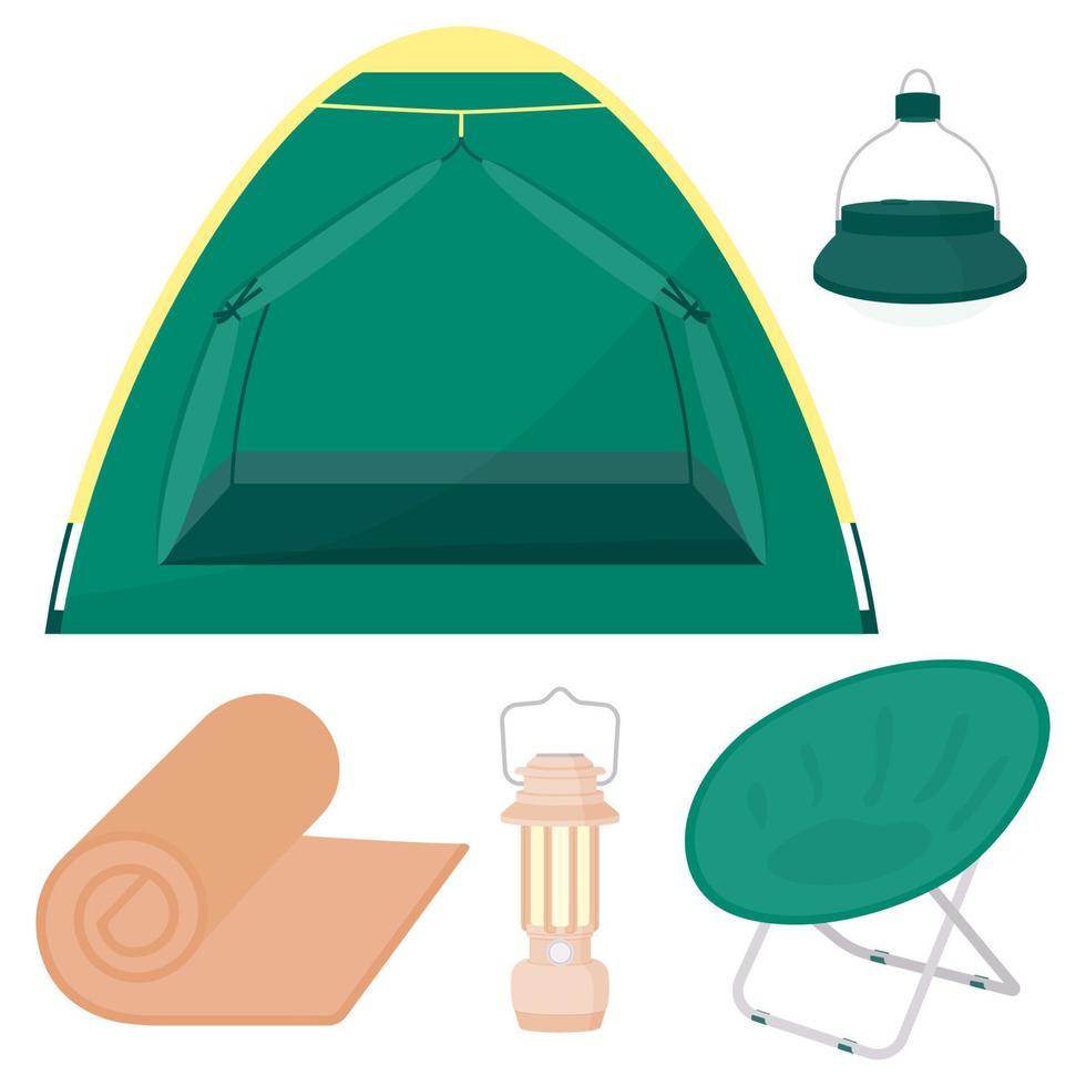 camping uitrusting. vector illustratie in een vlak stijl.